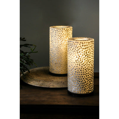 Pair of white table lamps, handcrafted from mother of pearl. 