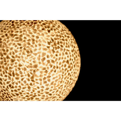 Detailed close up on gold mother of pearl finish of globe lamp. Callisto by Collectiviste lighting
