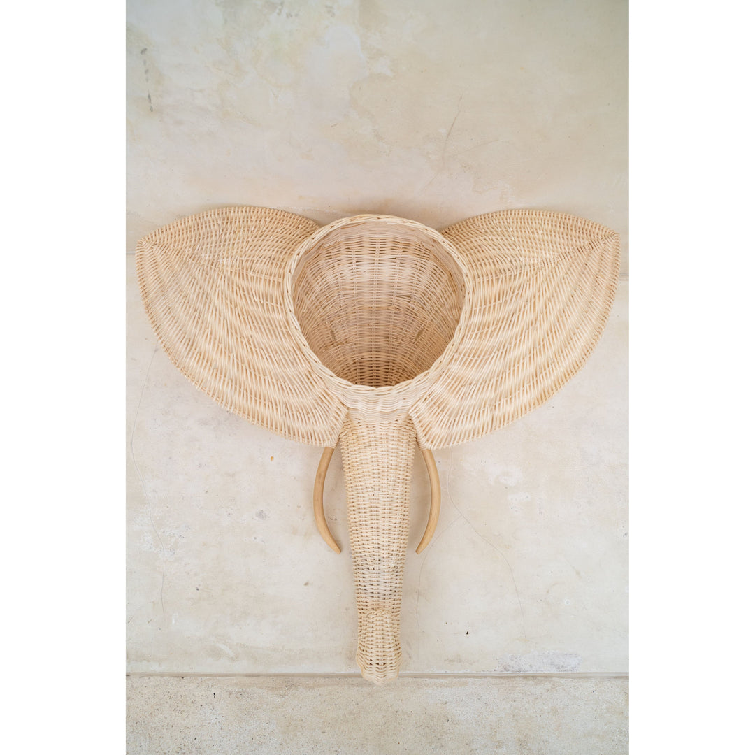 Large Elephant Head Wall Mount Handwoven 3D Animal Wall Decor