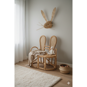 Rattan woven bunny on wall with bunny rattan sofa