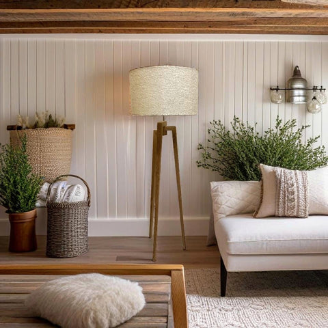 White & Wood Tripod in Chic country living room