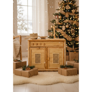 Haven rattan play kitchen in Christmas living room