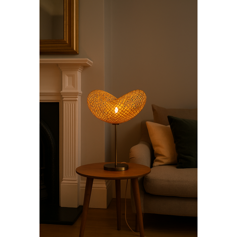 Rattan and Brass Side Table Lamp in modern living room