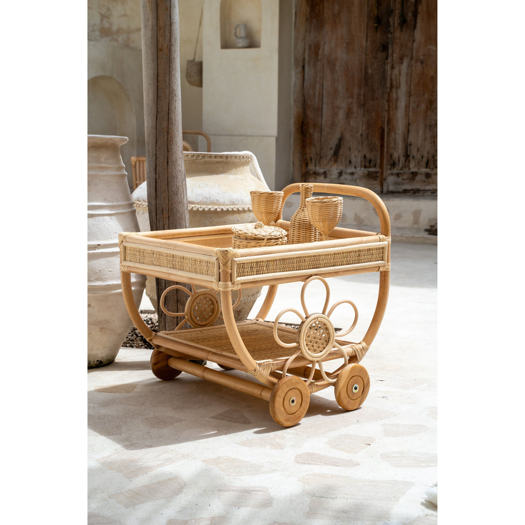 Wildflower Tea Cart – Handwoven Rattan Toy for Pretend Play