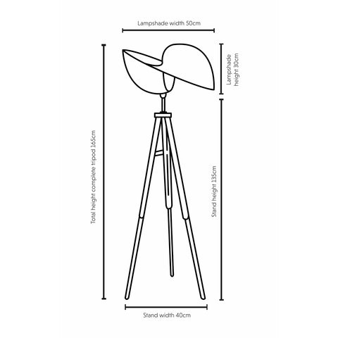 Dimensions illustration Kyoto bamboo tripod floor lamp 50cm