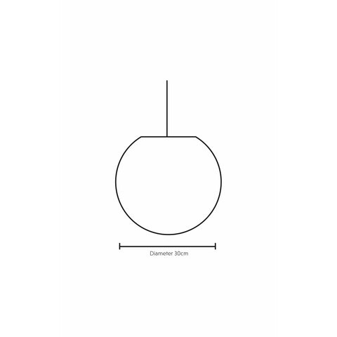 Dimension drawing of Mares white globe ceiling light 30cm