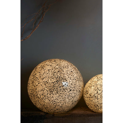 Amalthea globe lamps against grey background by Collectiviste. Handcrafted black and white frosted white glass feature lamp in 2 sizes (ON) 