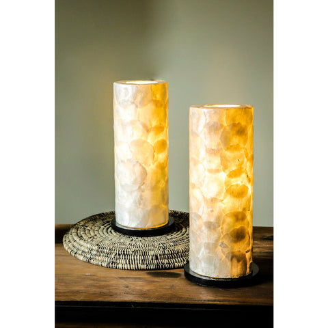 Cylinder Table Lamp Pair - 40cm Table Lamps - Handcrafted from Oyster Shells - Modern Bedside Lamps
