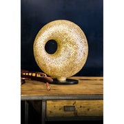 Gold sculpture lamp in unique torus shape. Handcrafted with gold shells by Collectiviste.
