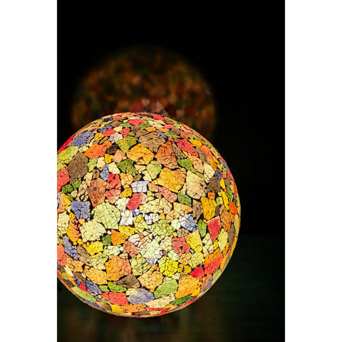 Calypso glass globe lamp with reflection. Unique colourful table lamp 30cm.