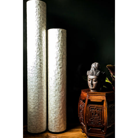 Amroth cylinder floor lamps by Collectiviste (OFF). Handmade with mother of pearl.