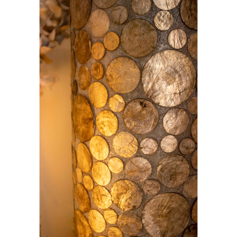 collectiviste lighting midas gold oyster shell, unusual floor lamp. Detailed close up.