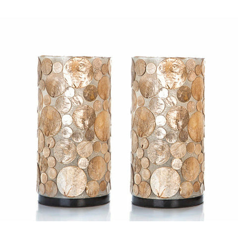 Gold bedside table lamps. Handcrafted shell lighting by Collectiviste UK.