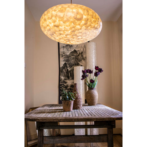 Over dining table lighting ideas:  60cm oval lamp shade - Handcrafted from oyster shells