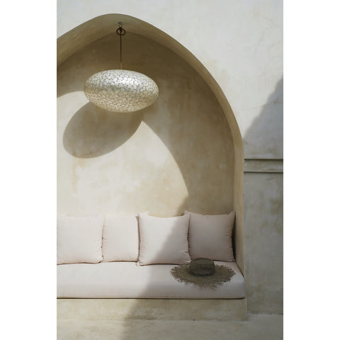 Stunning white alcove lighting crafted from mother of pearl. Safari by Collectiviste.