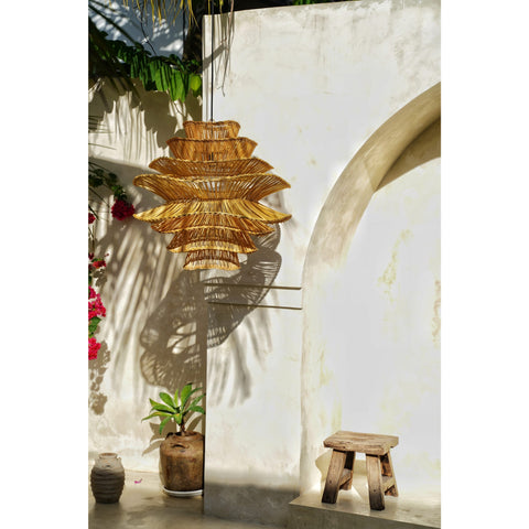 Villa styling with large rattan lamp shade by Collectiviste UK