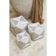 Decorative bamboo boxes with white and beige beads. Elba by Collectiviste.