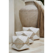 White and beige decorative storage boxes with lids. Handmade in Bali.