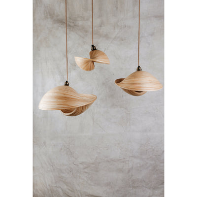 Bamboo ceiling pendant in 3 different sizes. Bamboo lighting display. Kyoto by Collectiviste.