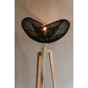 Luxury tripod floor lamp with black rattan lampshade.