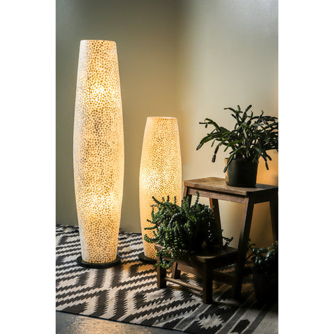 White mother of pearl floor lamps. Elara by Collectiviste (70cm/100cm)