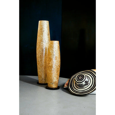 Callisto floor lamp in 100cm and 70cm height by Collectiviste. Handcrafted gold shell floor lamp.