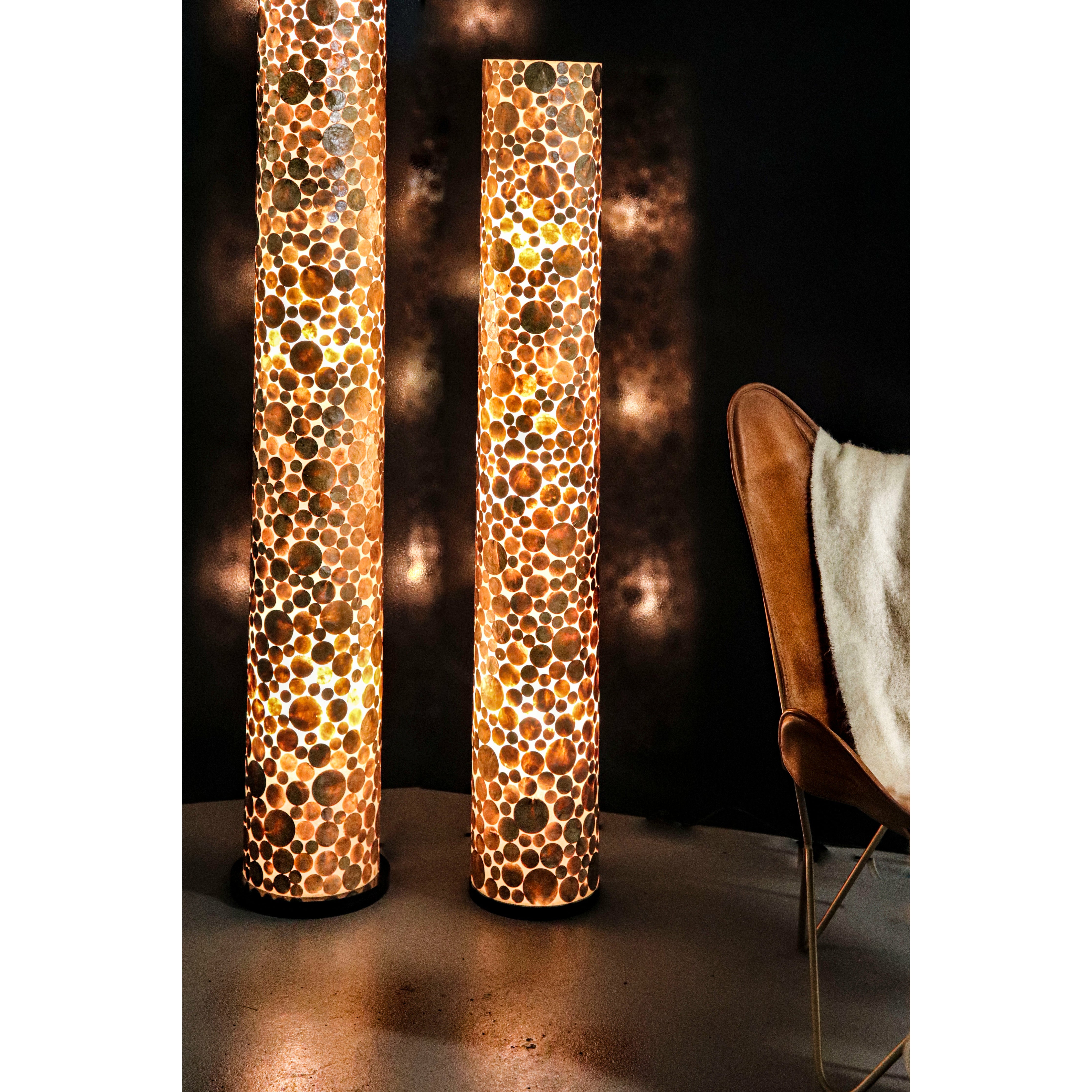 Large gold shop floor lamp