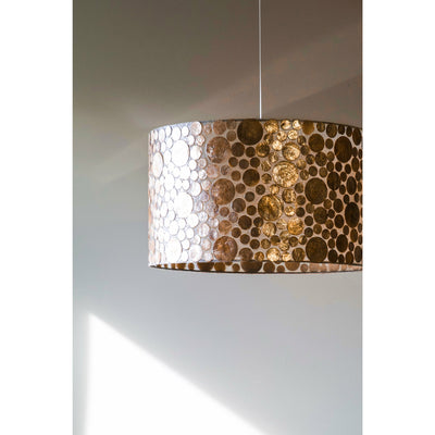 Gold oyster shell cylinder pendant lamp shade. Midas by Collectiviste.