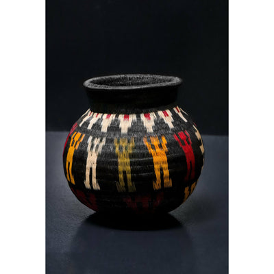 Black, Red and Yellow Wounaan Basket Vase. Handcrafted Werregue Basket by Wounaan Tribe, Colombia. Luxury Home Accessories by Collectiviste. 