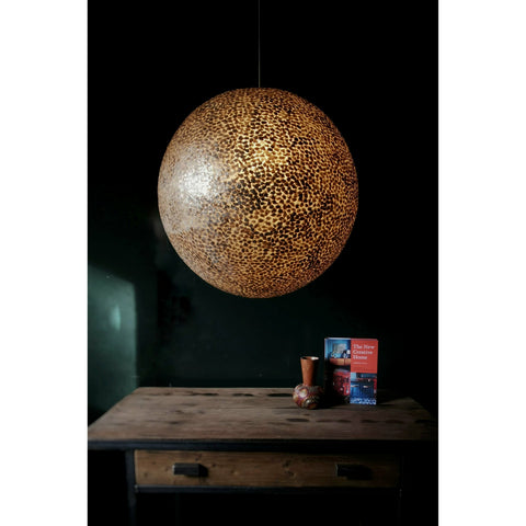 Extra large gold ceiling light made from gold oyster shells. Callisto by Collectiviste lighting.